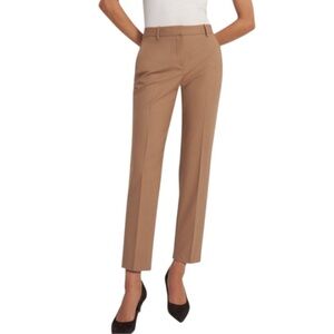 THEORY Women’s Tan Ankle Cropped Pants with High-Rise Waist